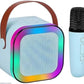 K12 Wireless Mic With Speaker - Single / Double RGB 7 Colour Dancing Light Karaoke Mic With Portable Bluetooth Microphone For Recording With Speaker For Music - 3 in 1 USB / AUX / SD Card Slot Karaoke Handheld Microphone - Black, Blue & Pink Colours