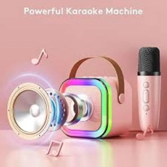 K12 Wireless Mic With Speaker - Single / Double RGB 7 Colour Dancing Light Karaoke Mic With Portable Bluetooth Microphone For Recording With Speaker For Music - 3 in 1 USB / AUX / SD Card Slot Karaoke Handheld Microphone - Black, Blue & Pink Colours