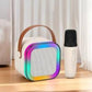 K12 Wireless Mic With Speaker - Single / Double RGB 7 Colour Dancing Light Karaoke Mic With Portable Bluetooth Microphone For Recording With Speaker For Music - 3 in 1 USB / AUX / SD Card Slot Karaoke Handheld Microphone - Black, Blue & Pink Colours