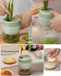 4in1 Multifunction gadget sets Kitchen Tools Accessories Vegetable Cutter Crusher Electric Wireless Garlic Mud Masher Garlic Chopper with Dish &nbsp;cleaning brush&nbsp; Rechargeable&nbsp;